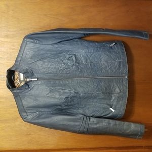 Blue cropped leather jacket size med